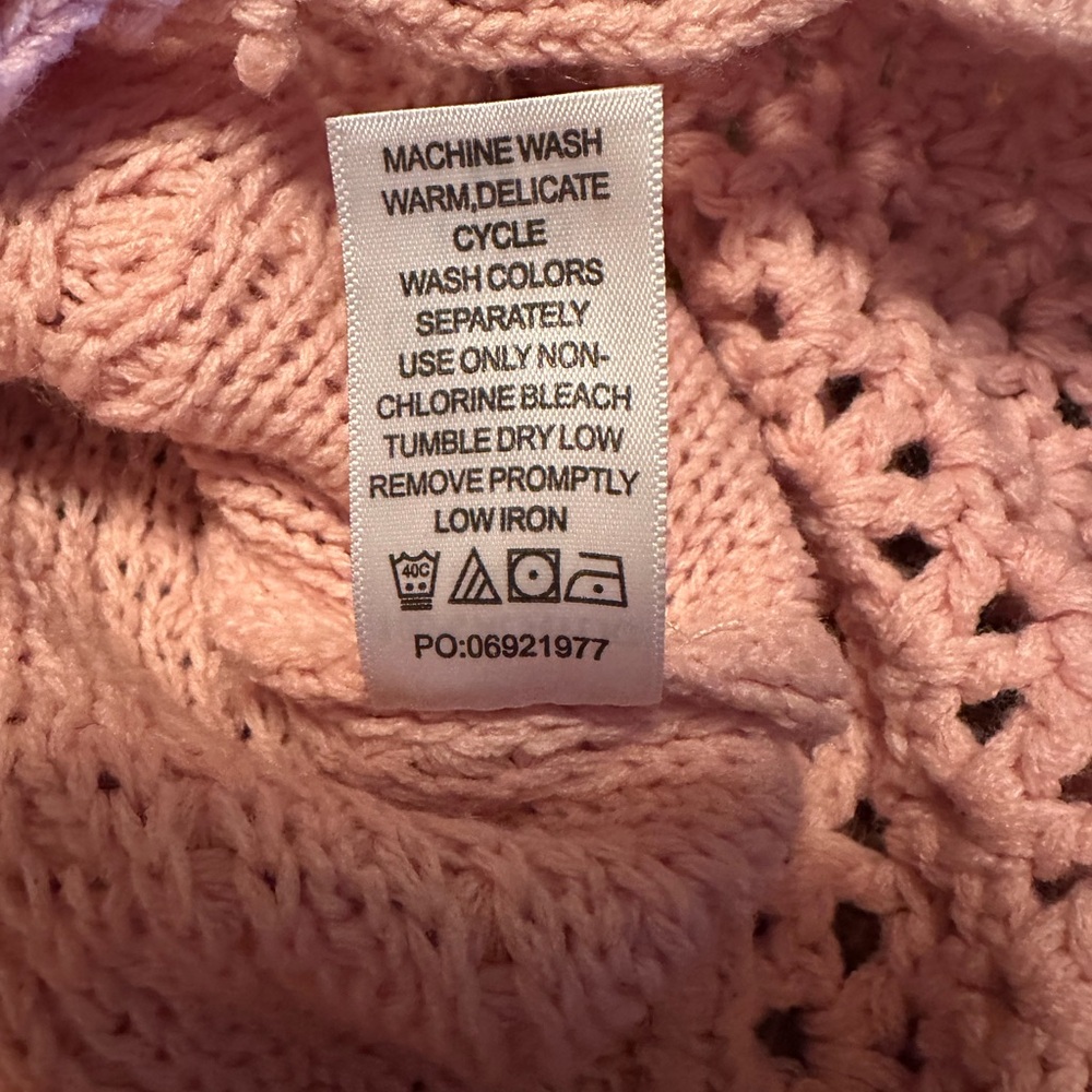 Roman’s Pink Cable Knit Cowl Neck Tunic Sweater Crochet Hem 14/16 - Picture 8 of 8